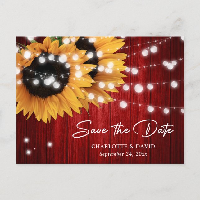 Rote Sonnenblumen-Hochzeit Save The Date Postkarte (Vorderseite)