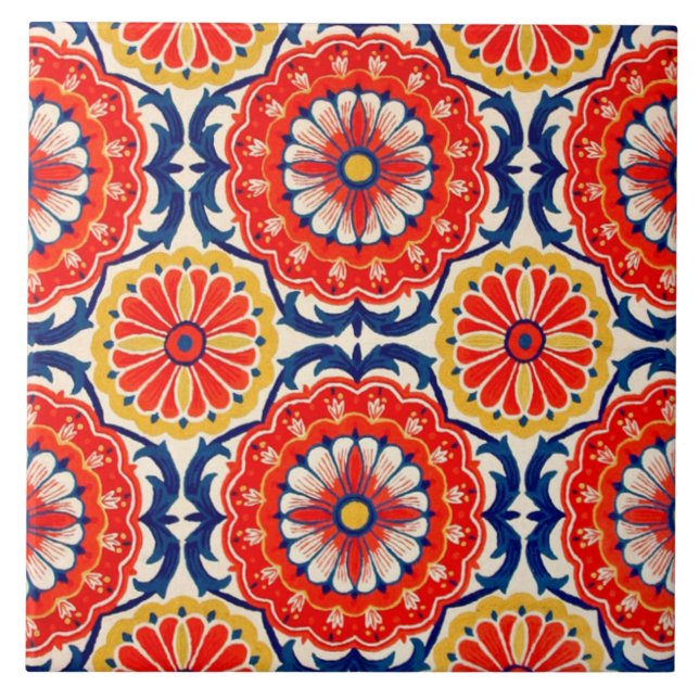 Rote spanische Blumen-Keramik-Foto-Fliese Fliese (Vorderseite)