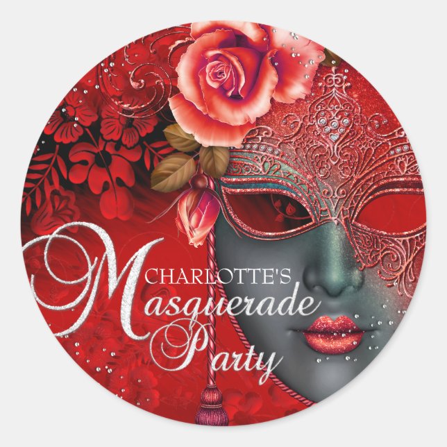 Rote Sparkle Masquerade Party Sticker (Vorderseite)