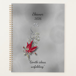 Rote Spiralnotizbuch mit Schmetterlingsblüten Planer