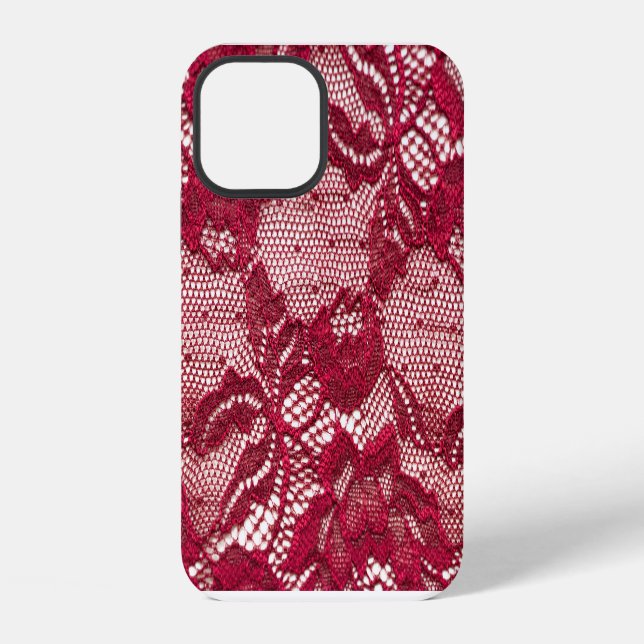 Rote Spitze: elastischer Jacquard-Textilstoff. iPhone 12 Hülle (Rückseite)
