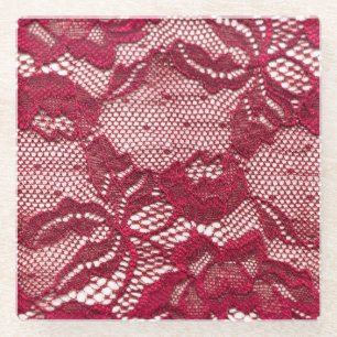 Rote Spitze: elastischer Jacquardtextil. Glasuntersetzer