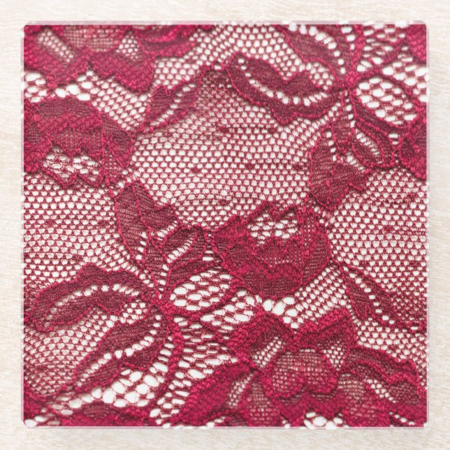 Rote Spitze: elastischer Jacquardtextil. Glasuntersetzer (Vorderseite)