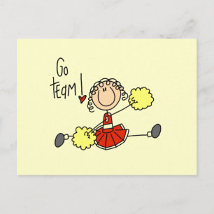 Rote Stäbchen-Figur Cheerleader T-Shirts und Gesch Postkarte