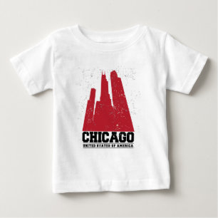 Rote Stadt-Skyline Chicagos, Illinois Baby T-shirt