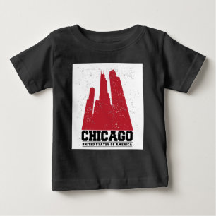 Rote Stadt-Skyline Chicagos, Illinois Baby T-shirt
