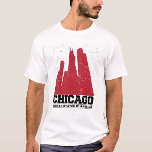 Rote Stadt-Skyline Chicagos, Illinois   T-Shirt