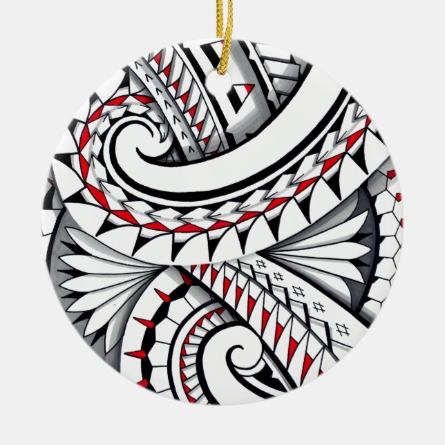 Rote Stammes- polynesische Muster mit Schattierung Keramik Ornament (Vorne)