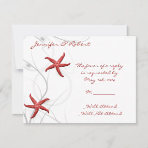 Rote Starfish-und Silber-korallenrote Wartekarte RSVP Karte