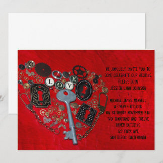 Rote Steampunk Herz-Hochzeit Einladung