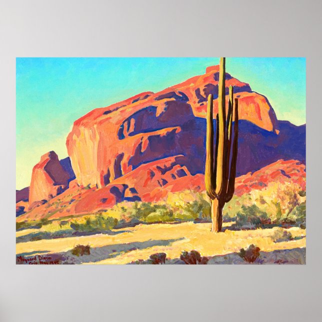 Rote Steine und Kakteen von Maynard Dixon Poster (Vorne)