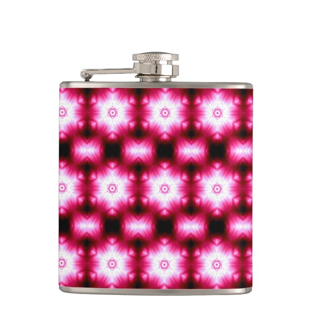 rote Sterne auf schwarzer Flasche Flachmann (Vorderseite)