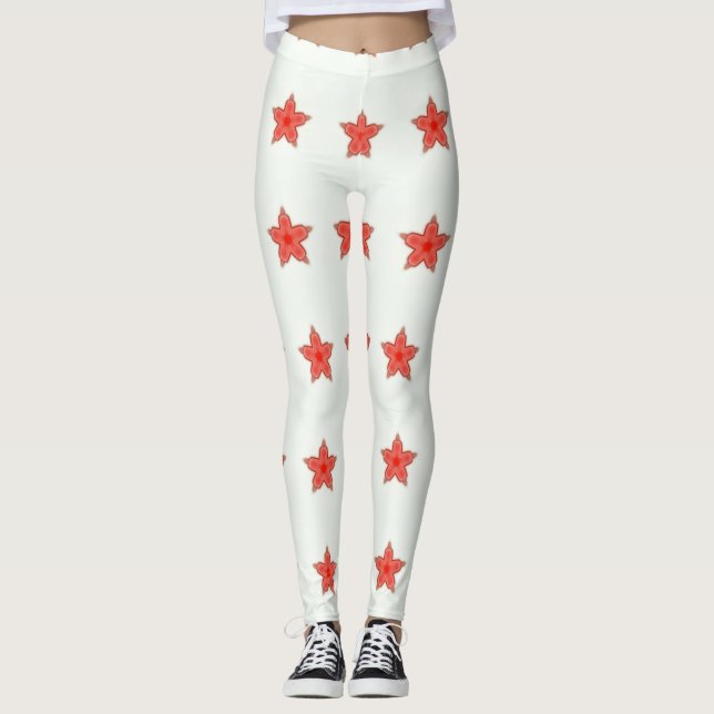 Rote Sterne auf Weiß Leggings (Vorderseite)