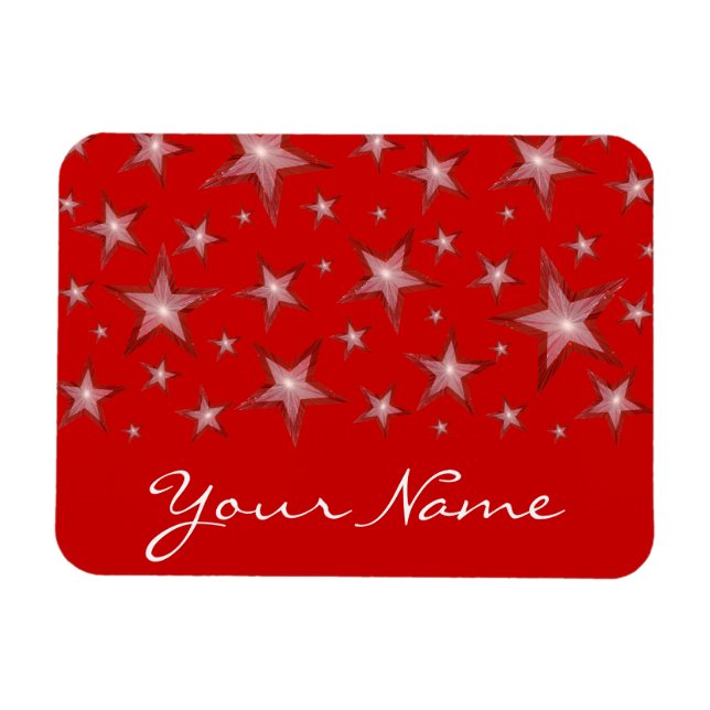 Rote Sterne flexibler Magnet Rot "Dein Name" (Horizontal)