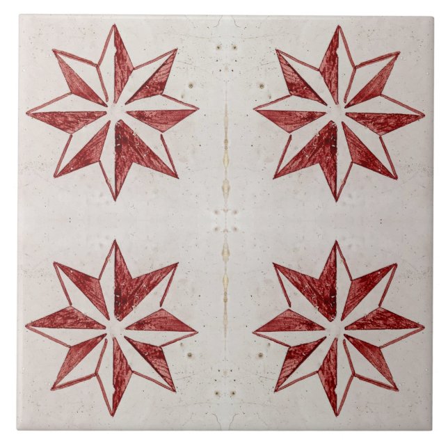 Rote Sterne Moderne portugiesische Azulejos Tile Fliese (Vorderseite)