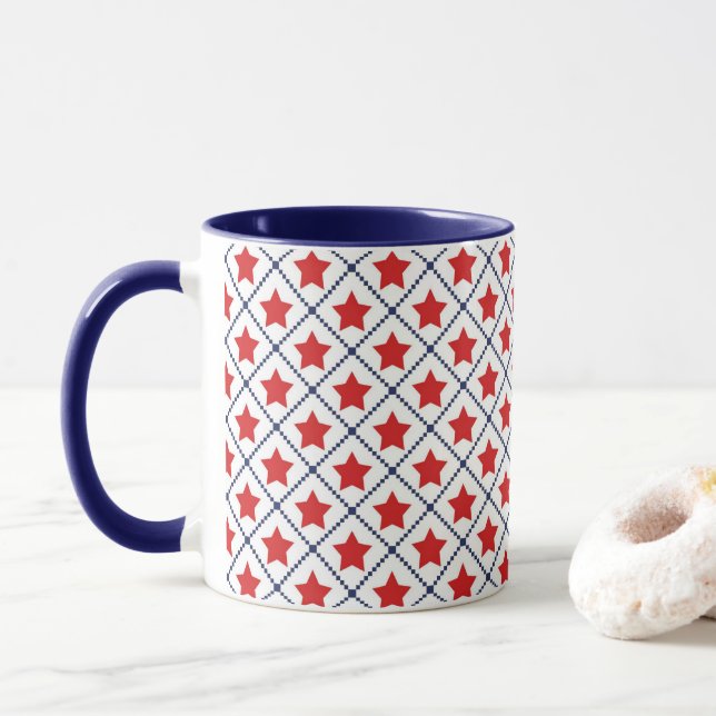 Rote Sterne Punktlinien Tasse (Mit Donut)