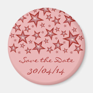 Rote Sterne "Save the Date" Kühlschrankmagnet rosa