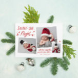 Rote Sterne Stille Nacht 3 Foto Collage Baby Feiertagskarte<br><div class="desc">Mit handgezeichnet Sternen,  whimsical Typografie und einem einzigartigen 3-Foto-Layout. Kommt mit einem passenden Muster auf der Rückseite.</div>