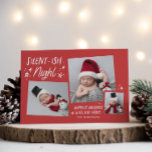 Rote Sterne Stille Nacht 3 Foto Collage Baby Feiertagskarte<br><div class="desc">Mit handgezeichnet Sternen,  whimsical Typografie und einem einzigartigen 3-Foto-Layout. Kommt mit einem passenden Muster auf der Rückseite.</div>