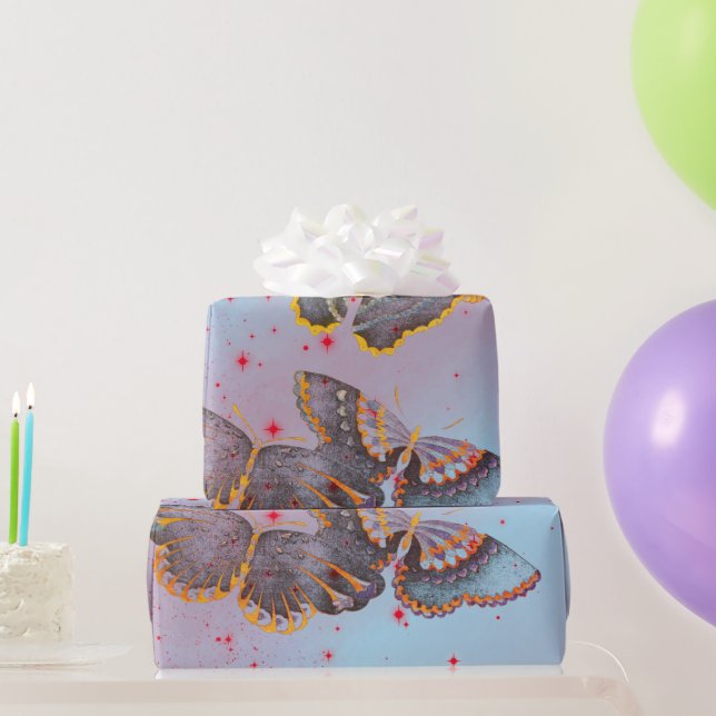 ROTE STERNE UND JAPANISCHE SCHALTFLÄCHEN GESCHENKPAPIER (Partygeschenke)