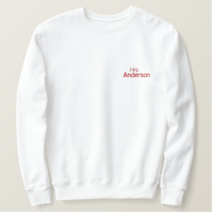 Rote Stickerei Mrs Nachname und Hochzeitsdatum Besticktes Sweatshirt