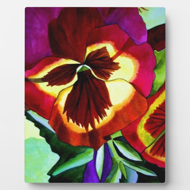 Rote Stiefmütterchen Aquarell Blume Originale Kuns Fotoplatte (Vorderseite)
