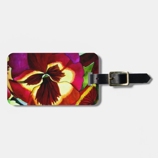 Rote Stiefmütterchen Aquarell Blume Originale Kuns Gepäckanhänger (Vorderseite horizontal)