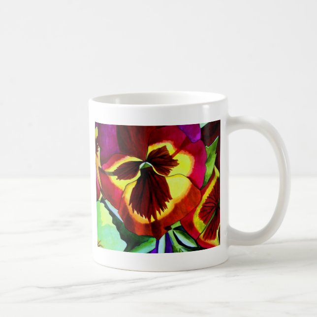Rote Stiefmütterchen Aquarell Blume Originale Kuns Kaffeetasse (Rechts)