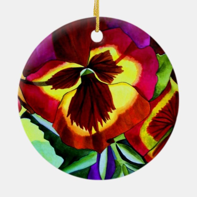 Rote Stiefmütterchen Aquarell Blume Originale Kuns Keramikornament (Hinten)