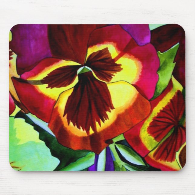 Rote Stiefmütterchen Aquarell Blume Originale Kuns Mousepad (Vorne)