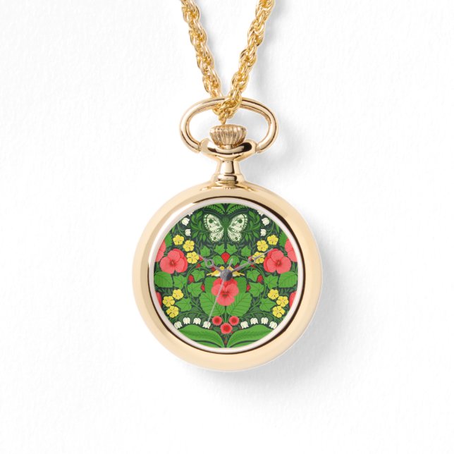 Rote Stiefmütterchen, Vögel und Schmetterlinge Armbanduhr (Vorderseite)