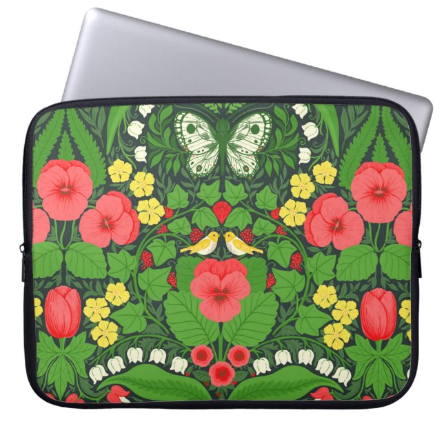 Rote Stiefmütterchen, Vögel und Schmetterlinge Laptopschutzhülle (Vorderseite)
