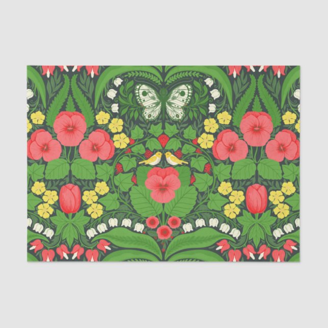 Rote Stiefmütterchen, Vögel und Schmetterlinge Seidenpapier (Vorderseite)