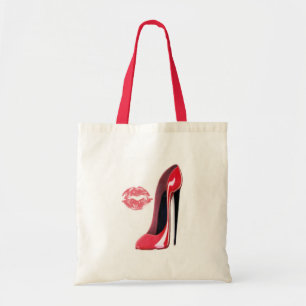 Rote Stilett-Schuh-und Kuss-Kunst Tragetasche