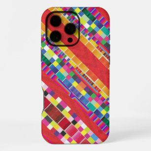 rote Stoffmuster, Streifen und farbenfrohe Pixel iPhone 16 Pro Max Hülle