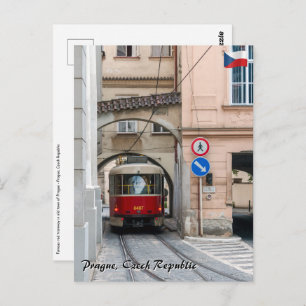Rote Straßenbahn in der Altstadt von Prag - Tschec Postkarte