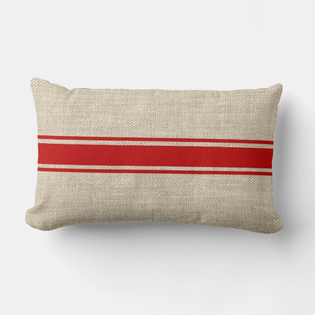 Rote Streifen auf Imitaten Burlap Throw Kissen (Vorderseite)