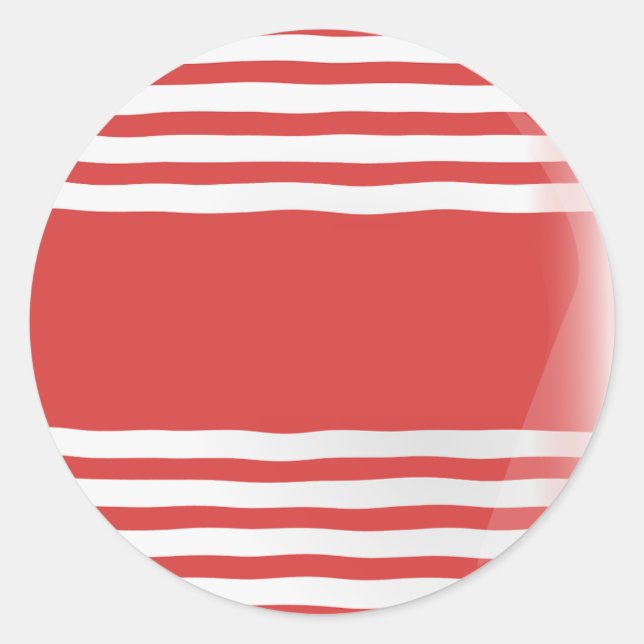 Rote Streifen auf Weiß mit Mittelrotem Band Runder Aufkleber (Vorderseite)