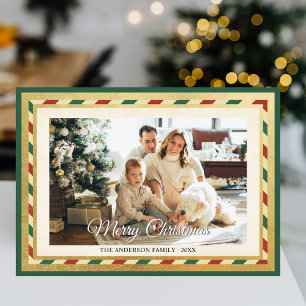 Rote Streifen Frohe Weihnachten Retro Gold Foto