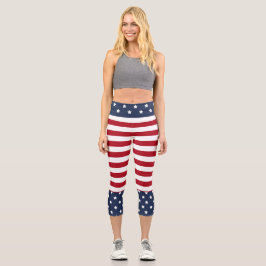 Rote Streifen mit blauem und weißem Star-Band Capri Leggings