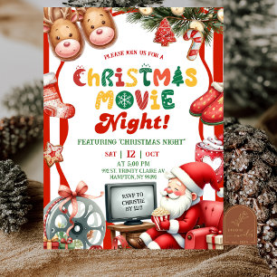 Rote Streifen Spaß Retro Weihnachtsfilm Nacht Part Einladung