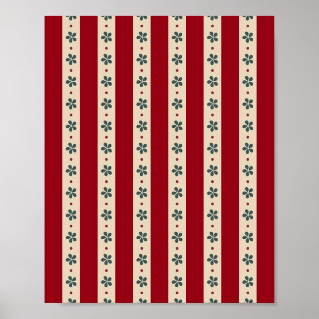 Rote Streifen und Blumen Poster (Vorne)