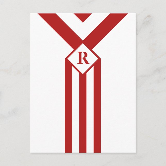 Rote Streifen und Chevronen mit Monogramm auf Weiß Postkarte (Vorderseite)