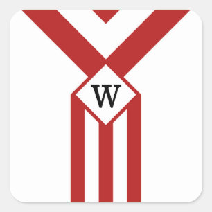 Rote Streifen und Chevronen mit Monogramm auf Weiß Quadratischer Aufkleber