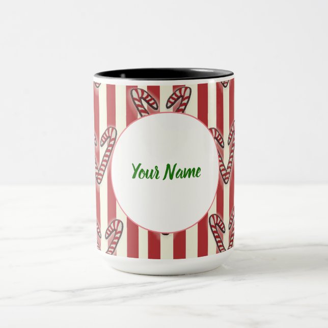 Rote Streifen Weihnachten Lollipops Personalisiert Tasse (Zentrum)