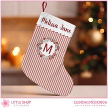 Rote Streifen-Weihnachtskranz-Monogramm