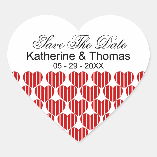 Rote Stripte Herzen Save the Date Sticker (Vorderseite)