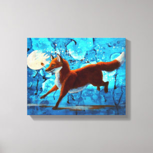 Rote surreale Fantasie Fox Kitsune auf Blau Leinwanddruck