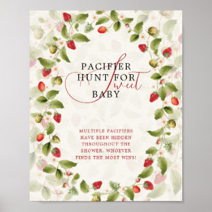 Rote süße Erdbeer-Wildblumen-Kranz-Baby-Party Poster
