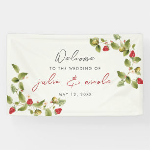 Rote süße wilde Erdbeerblumen Hochzeit Banner